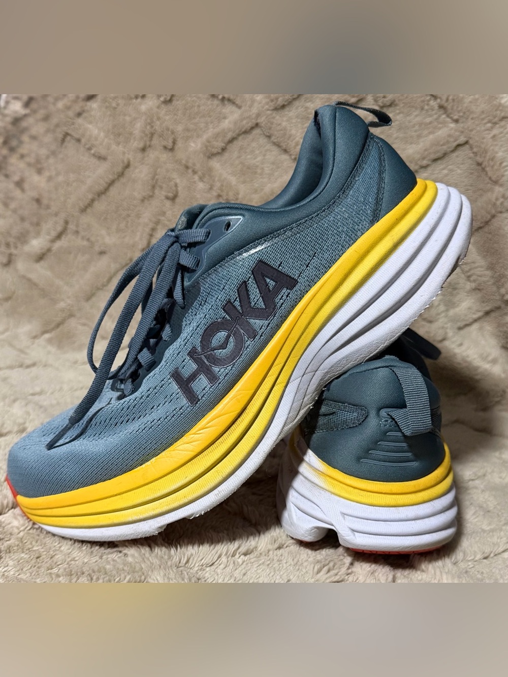 HOKA ONE ONE Bondi 8 Running Shoes Grey Yellow Size 8 1/2
